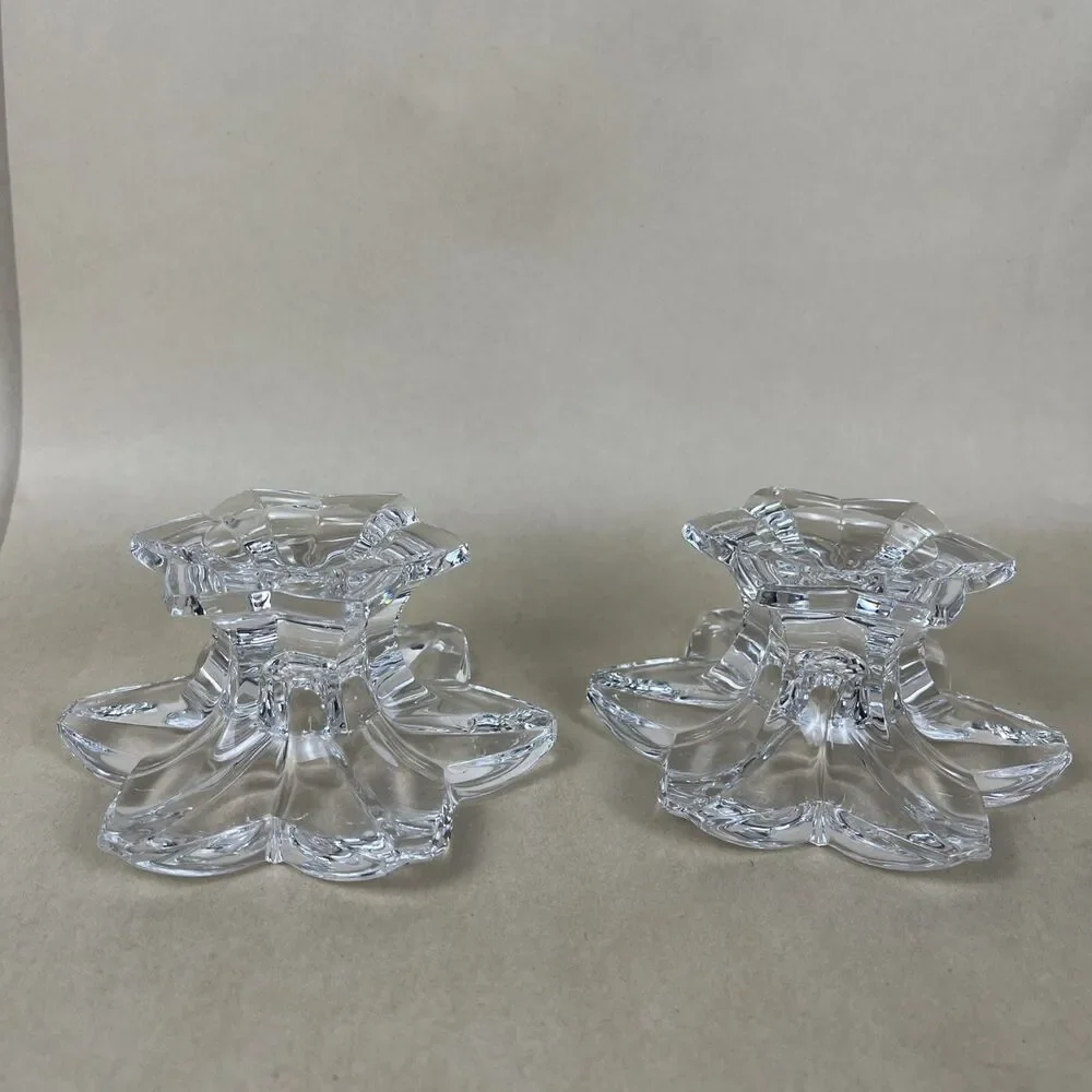 2 MIKASA Clear Crystal Glass Candle Stick‎ Holder Flower Shaped